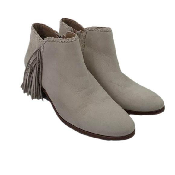 Sam Edelman Paige Fringe Leather Bone Low  Western Booties Size 7 ½ - Picture 1 of 12